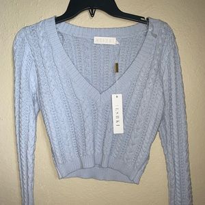 MESHKI brand new cropped knit sweater baby blue
